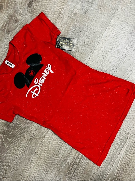 Disney Tops - Disney Red T‑shirt with Black Mickey Silhouette and White Logo size small women
